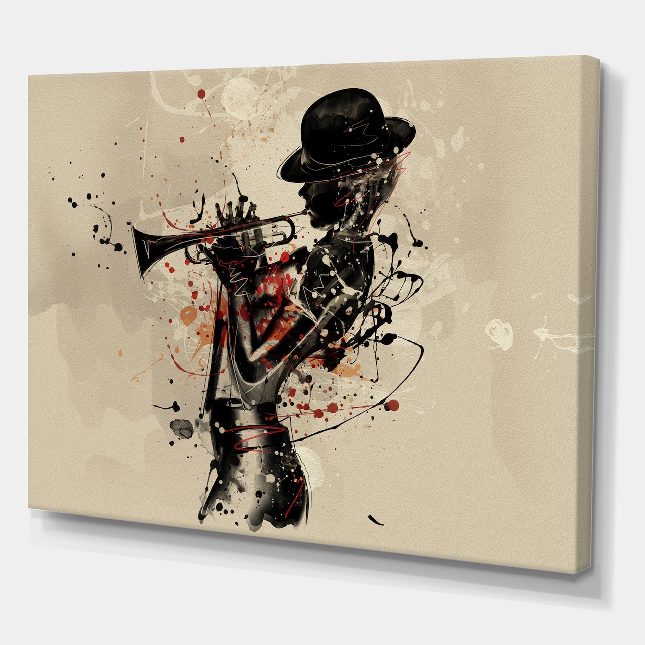 Designart - Woman Playing Jazz Trumpet - Modern Canvas Wall Art Print